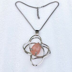 Vintage Natural Rose Quartz MCM Modernist Atomic 4" Pendant Necklace 20"